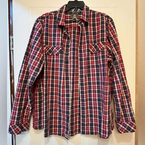 Timberland Men’s Plaid 2 Pocket Long Sleevee Oxford Shirt Regular Fit Size Large - Picture 1 of 8